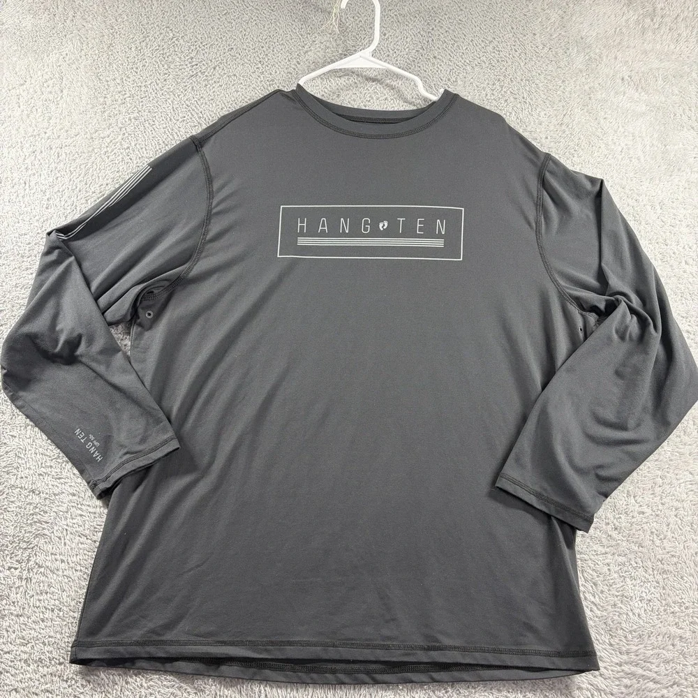 Hang Ten Rash Guard Performance Shirt Mens XL‎ Gray Black UV Protect Long Sleeve